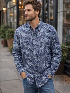 Wrangler 20X Paisley Western Shirt Large Blue Purple Button Down Rodeo Cowboy